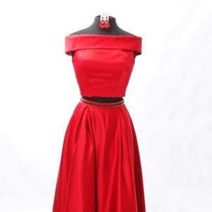 Red Sherri Hill two piece hi low dress